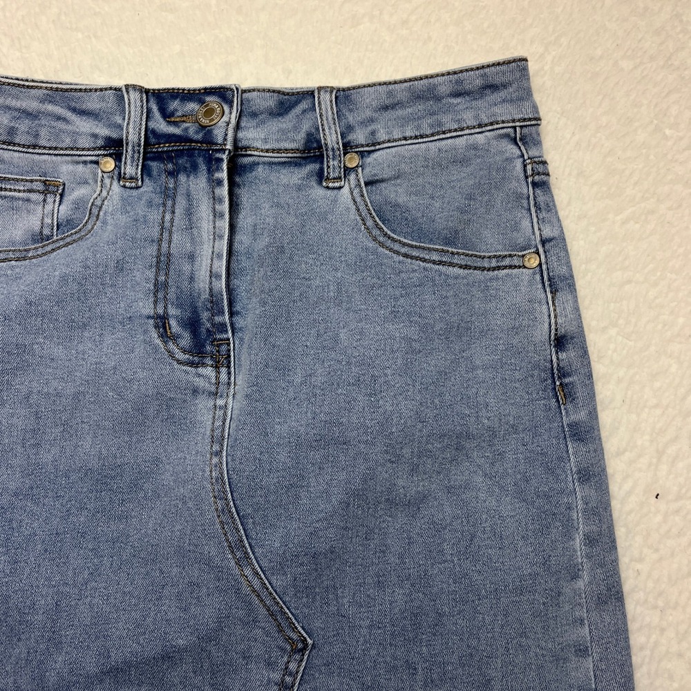 Nina Rossi Denim Skirt Womens Small Light Blue NR-254 Maxi‎ Front Slit Raw Hem